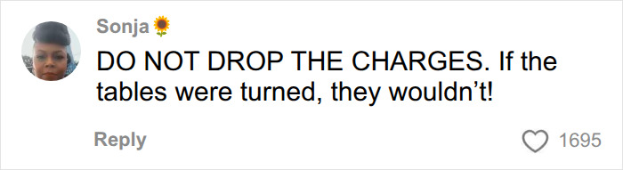 A comment encouraging the bride-to-be not to drop charges after her wallet went missing. A comment encouraging the bride-to-be not to drop charges after her wallet went missing.