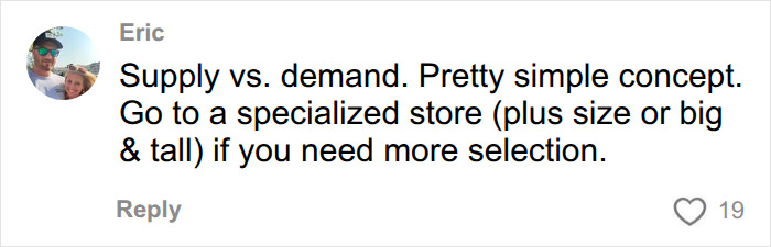 A comment about supply vs. demand for plus-size clothing selection at Target. A comment about supply vs. demand for plus-size clothing selection at Target.