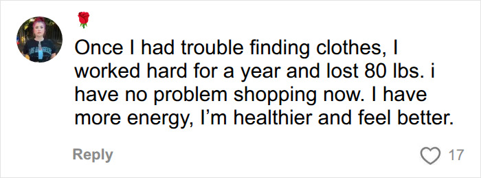 A comment about a plus-size influencer losing weight to find clothes, relating to Target's clothing selection. A comment about a plus-size influencer losing weight to find clothes, relating to Target's clothing selection.