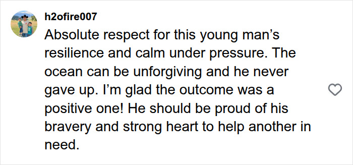 Social media comment praising the 16-year-old lifeguard's resilience and calm during the ocean rescue. Social media comment praising the 16-year-old lifeguard's resilience and calm during the ocean rescue.