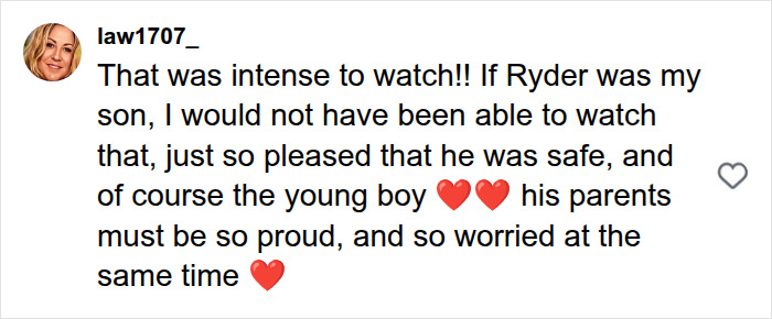 A comment expressing relief and pride for the 16-year-old lifeguard's heroic ocean rescue. A comment expressing relief and pride for the 16-year-old lifeguard's heroic ocean rescue.