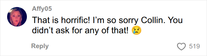 A comment showing support for Collin Gosselin regarding his public battle with his mom.