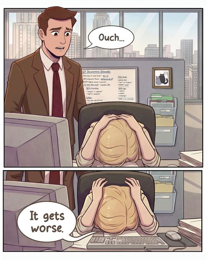 A nostalgic comic shows life before smartphones, with a woman in an office discussing a date, then on a romantic walk with a man.