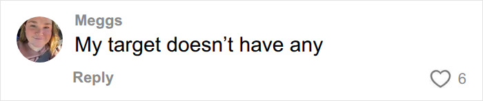 A comment stating 'My Target doesn't have any' in response to plus-size clothing selection. A comment stating 'My Target doesn't have any' in response to plus-size clothing selection.