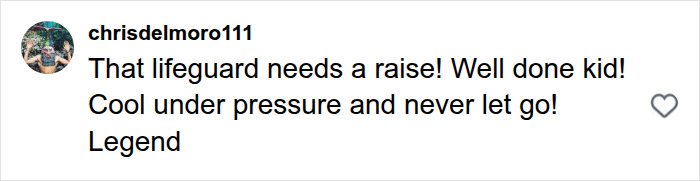 An online comment praising the 16-year-old lifeguard's heroic ocean rescue: That lifeguard needs a raise! Well done kid! Cool under pressure and never let go! Legend. An online comment praising the 16-year-old lifeguard's heroic ocean rescue: That lifeguard needs a raise! Well done kid! Cool under pressure and never let go! Legend.