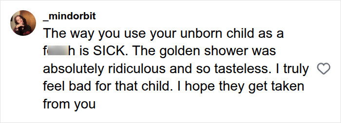 Screenshot of an Instagram comment from _mindorbit criticizing a baby shower as tasteless and ridiculous. Screenshot of an Instagram comment from _mindorbit criticizing a baby shower as tasteless and ridiculous.