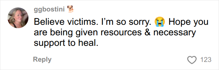 A comment supporting Collin Gosselin, stating to believe victims and offering resources for healing during his public battle.