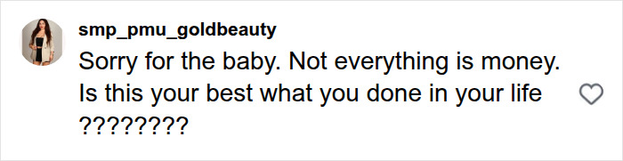 Screenshot of an Instagram comment from smp_pmu_goldbeauty criticizing a baby shower. Screenshot of an Instagram comment from smp_pmu_goldbeauty criticizing a baby shower.