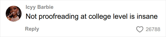 User comment criticizing the lack of proofreading by college students using AI for final exams.