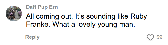 A comment comparing Collin Gosselin's situation to Ruby Franke and praising Collin during his public battle.