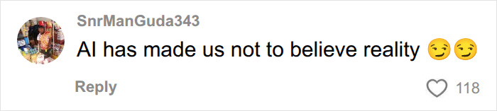 Screenshot of a comment from SnrManGuda343, stating AI has made us not to believe reality, about the former Netflix star. Screenshot of a comment from SnrManGuda343, stating AI has made us not to believe reality, about the former Netflix star.