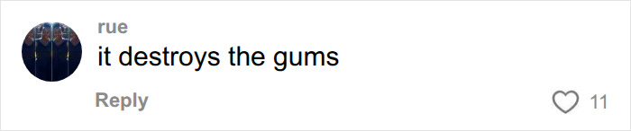 A comment warning that swapping toothpaste for an African twig destroys gums. A comment warning that swapping toothpaste for an African twig destroys gums.