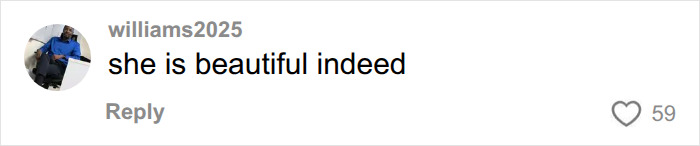 A social media comment by williams2025 stating she is beautiful indeed, in reference to a Netflix star at a World Cup match. A social media comment by williams2025 stating she is beautiful indeed, in reference to a Netflix star at a World Cup match.