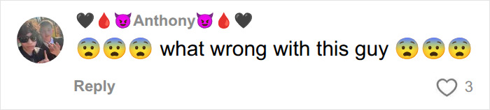 Screenshot of a comment from Anthony with heart and devil emojis, what wrong with this guy, related to Lance Twiggs police interview. Screenshot of a comment from Anthony with heart and devil emojis, what wrong with this guy, related to Lance Twiggs police interview.