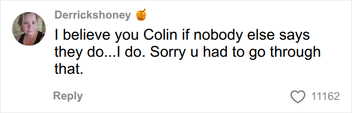 A comment from Derrickshoney, showing support for Collin Gosselin in his public battle.