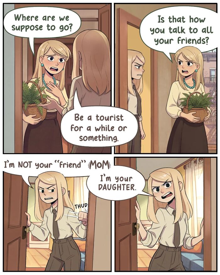A nostalgic comic shows life before smartphones, with a woman in an office discussing a date, then on a romantic walk with a man.