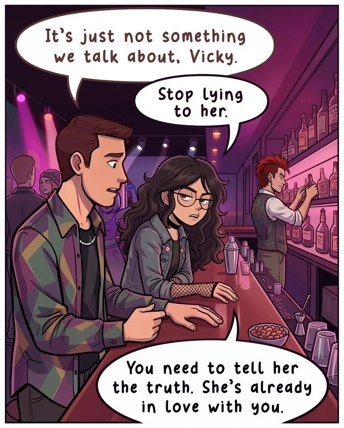 Victor Gnarly's nostalgic comics capture life before smartphones, showing friends enjoying burritos in a restaurant.