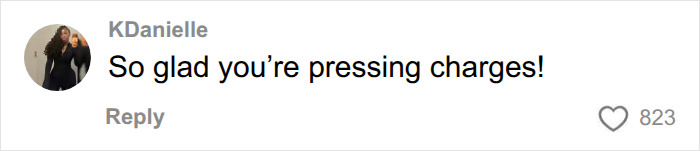 A comment from KDanielle expressing support for the bride-to-be pressing charges after her wallet went missing. A comment from KDanielle expressing support for the bride-to-be pressing charges after her wallet went missing.