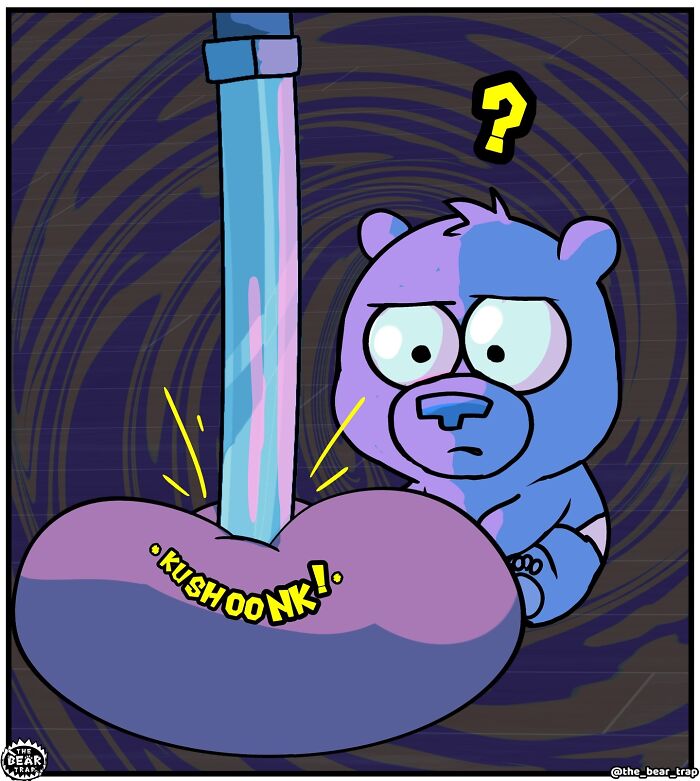 Hilarious animal comics: A large bear in a martial arts uniform with a sword, telling a smaller bear about destiny.