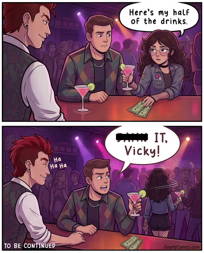 Victor Gnarly's nostalgic comics capture life before smartphones, showing friends enjoying burritos in a restaurant.
