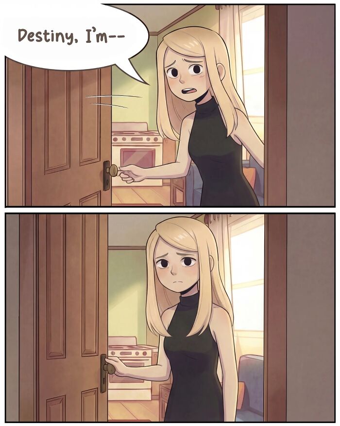 A nostalgic comic shows life before smartphones, with a woman in an office discussing a date, then on a romantic walk with a man.