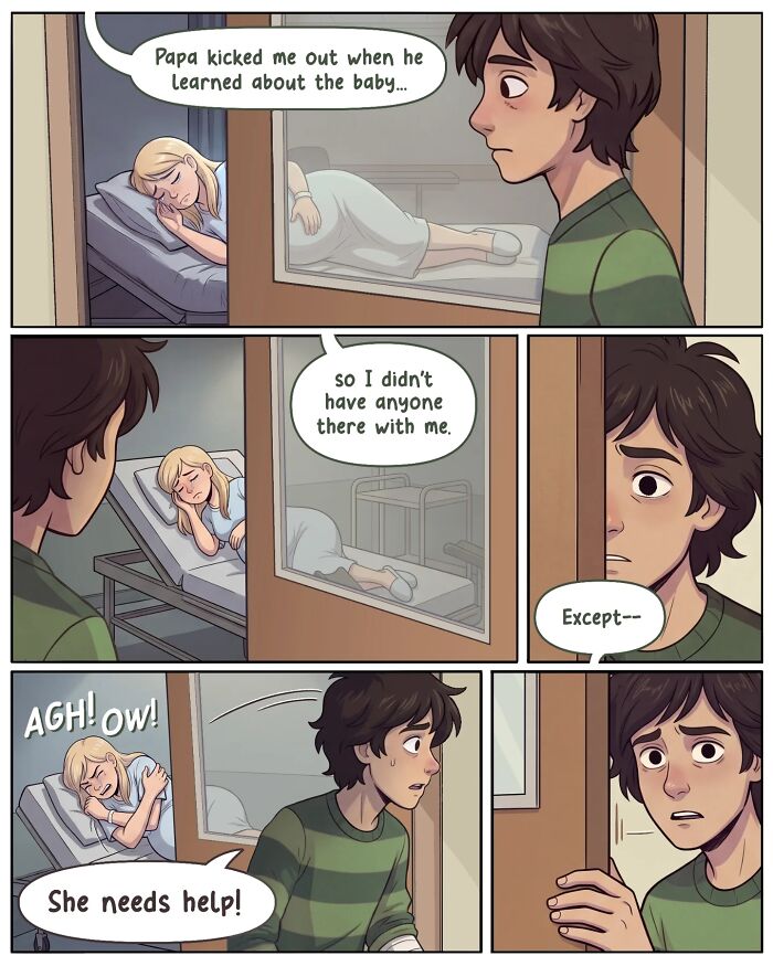 A nostalgic comic shows a person startled by a surprise, dropping groceries, depicting life before smartphones.