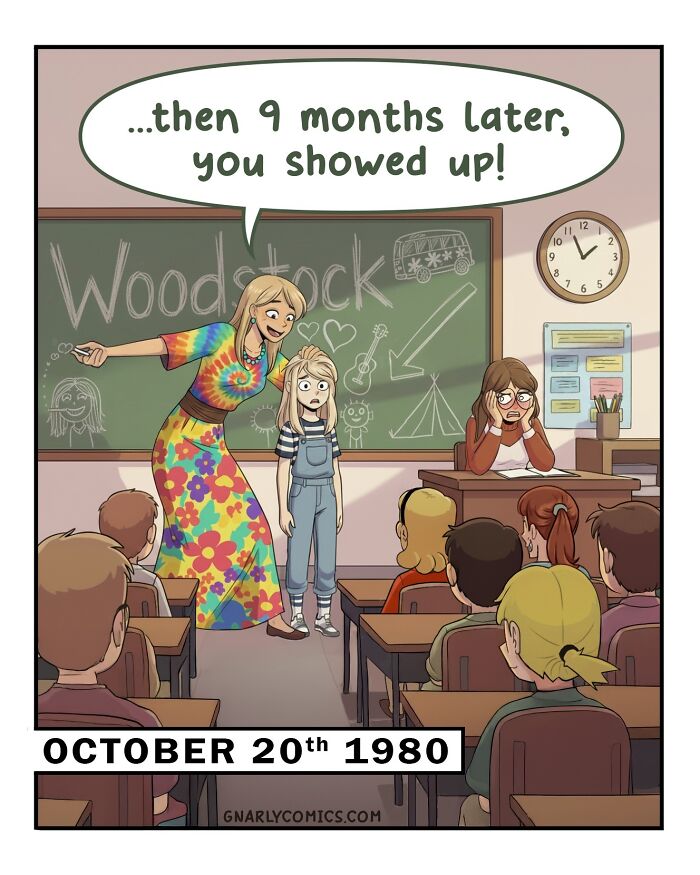 A comic of a woman declining an offer, capturing life before smartphones with nostalgic comics from Victor Gnarly.
