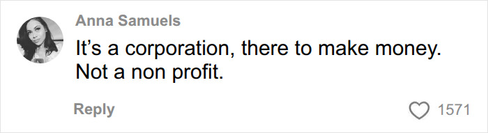 A comment stating Target is a corporation for profit, not a non-profit, regarding clothing selection. A comment stating Target is a corporation for profit, not a non-profit, regarding clothing selection.