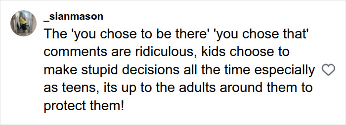 A social media comment highlighting the need for adults to protect teens from making stupid decisions, in context of the inappropriate comedy sketch. A social media comment highlighting the need for adults to protect teens from making stupid decisions, in context of the inappropriate comedy sketch.