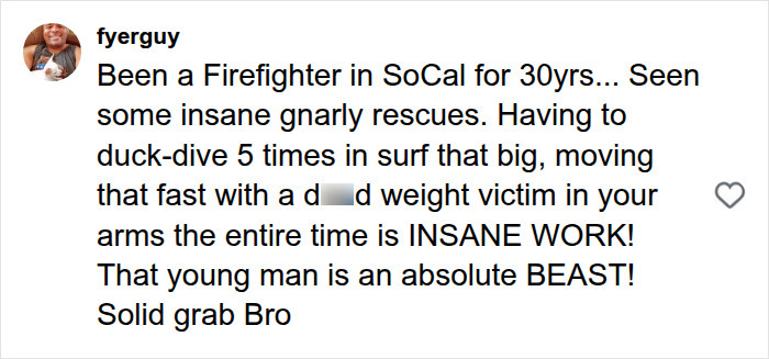 A firefighter's comment about the immense effort of the 16-year-old lifeguard's heroic ocean rescue. A firefighter's comment about the immense effort of the 16-year-old lifeguard's heroic ocean rescue.