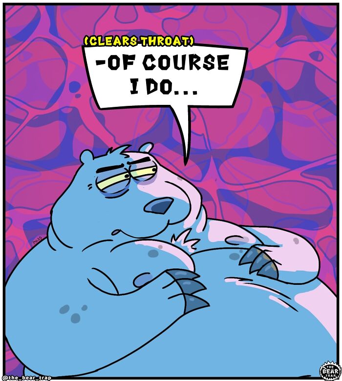 Hilarious animal comics: A sleepy bear ignores a smaller animal complaining about a toothache.