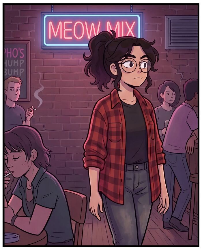 A nostalgic comic illustrates life before smartphones, with a man approaching a woman in an office hallway for a private word.
