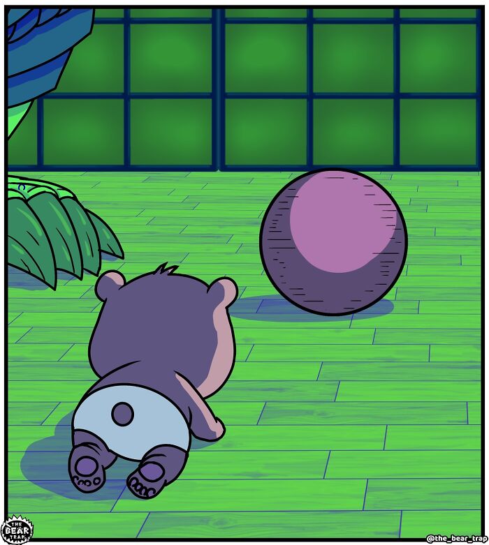 Hilarious animal comics: A large bear in a martial arts uniform with a sword, telling a smaller bear about destiny.