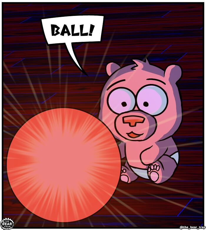 Hilarious animal comics: A large bear in a martial arts uniform with a sword, telling a smaller bear about destiny.