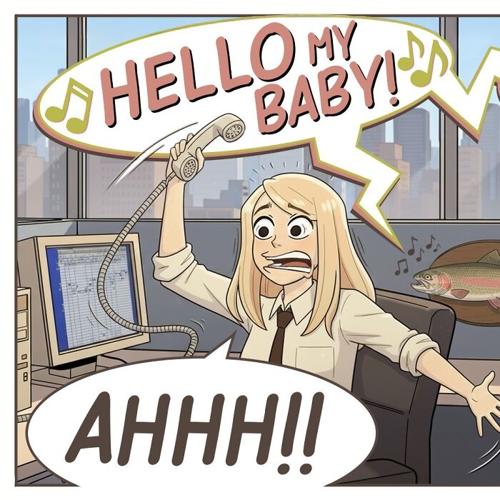 A comic from Victor Gnarly's Yesterday's Papers showing a woman talking on a landline phone. Nostalgic comics.