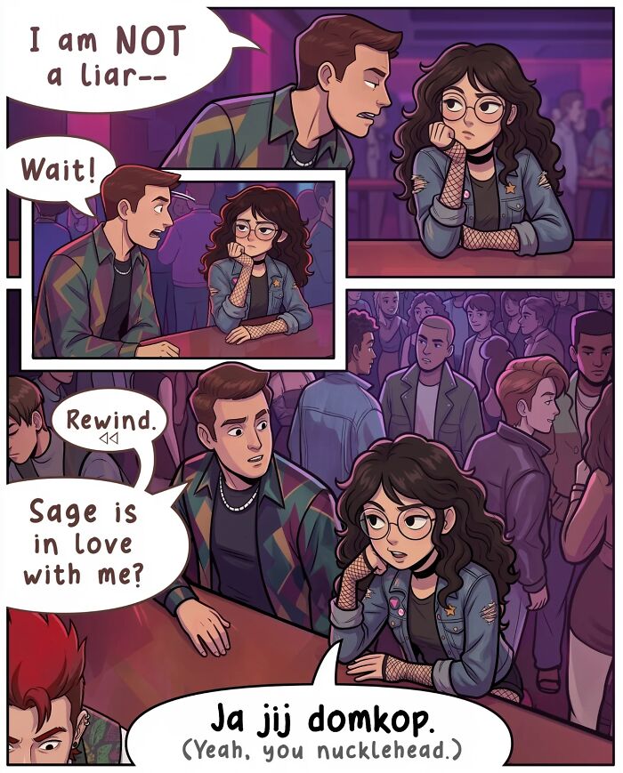 Victor Gnarly's nostalgic comics capture life before smartphones, showing friends enjoying burritos in a restaurant.