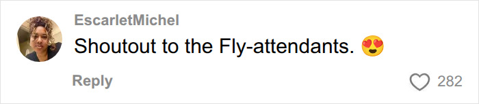 A comment giving a shoutout to the flight attendants during the incident involving the bride-to-be's missing wallet. A comment giving a shoutout to the flight attendants during the incident involving the bride-to-be's missing wallet.