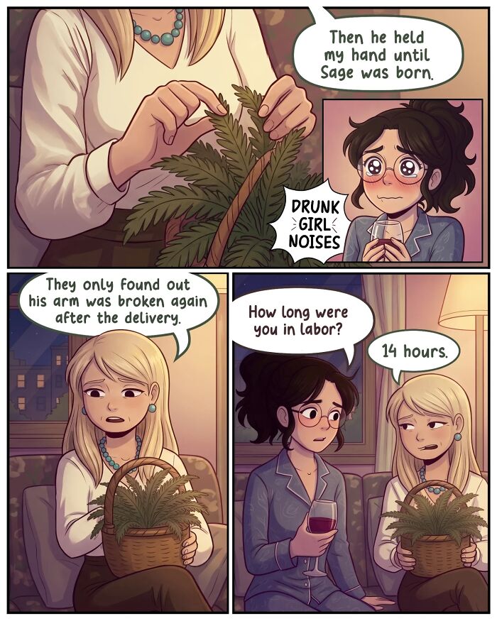 A nostalgic comic shows a person startled by a surprise, dropping groceries, depicting life before smartphones.
