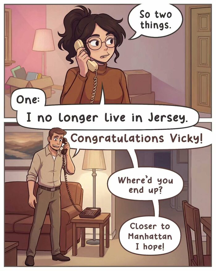 A nostalgic comic shows a person walking up stairs, feeling down, reflecting life before smartphones.