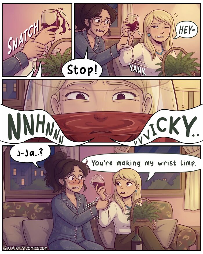 A comic of two women discussing childhood memories, capturing life before smartphones with nostalgic comics by Victor Gnarly.