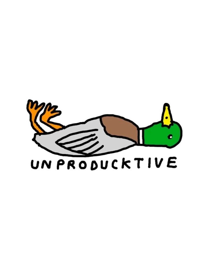 Light-hearted illustration of an unproductive duck, showcasing comical puns and silly wordplay.