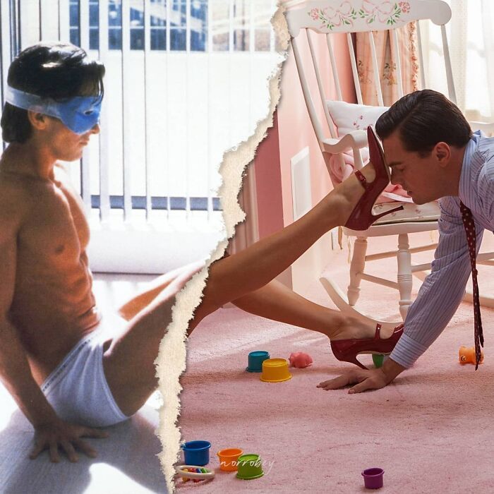 Digital artist blends famous movies with classical art, mashing up American Psycho and The Wolf of Wall Street.