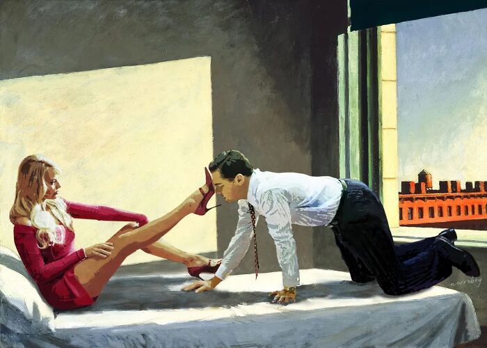 Digital artist blends famous movies and classical art: Pretty Woman meets Hopper's Nighthawks in a clever mashup.