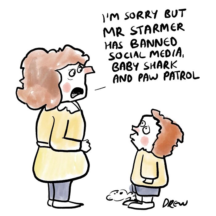 A surprisingly clever single-panel comic of a child being told social media is banned.