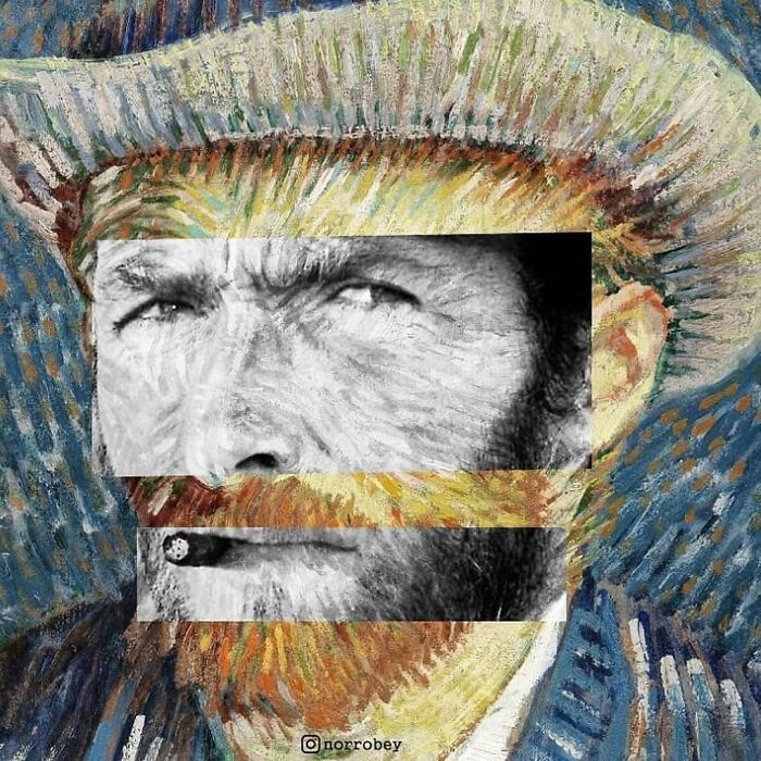 Digital artist blends Clint Eastwood with a classical art painting of Van Gogh, creating a clever movie mashup.