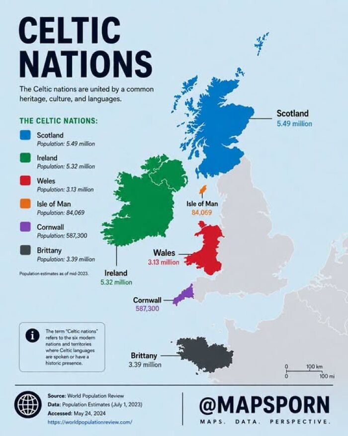 A map of Celtic Nations, displaying the geography of Scotland, Ireland, Wales, Isle of Man, Cornwall, and Brittany.