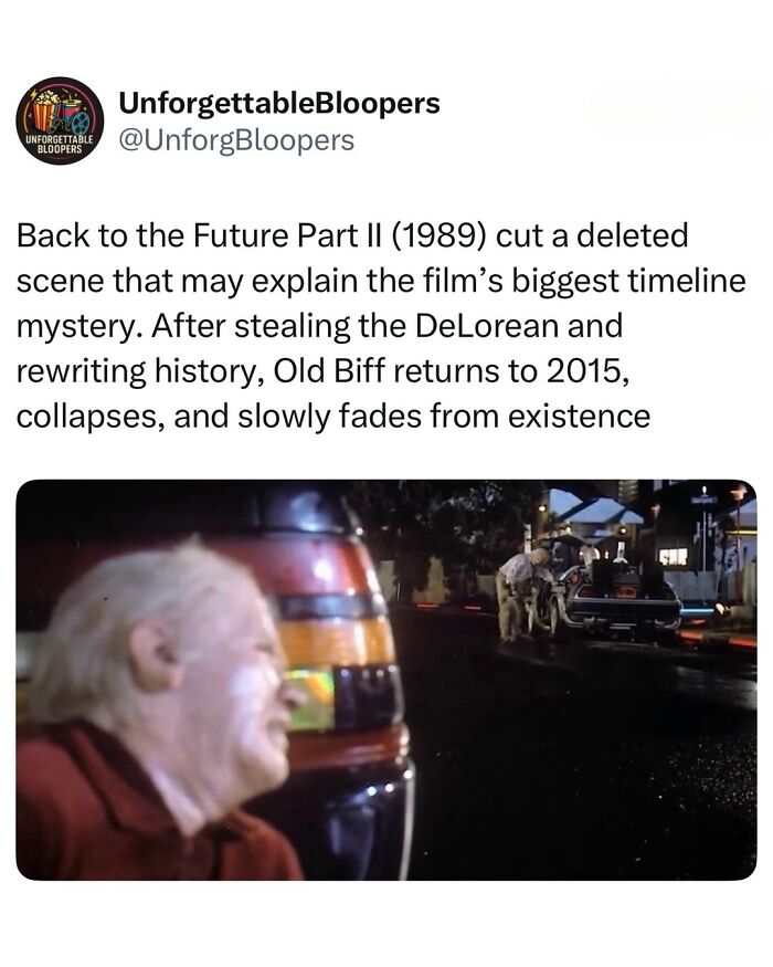 Old Biff from Back to the Future Part II, looking back at the DeLorean, an interesting post about movies.
