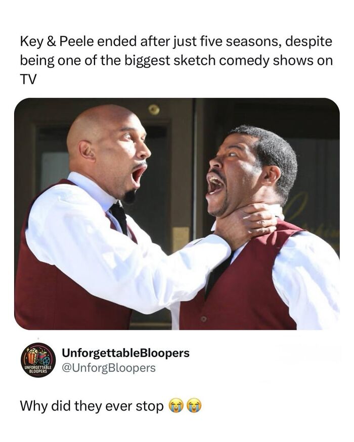 Key and Peele in a sketch comedy scene, one choking the other, from TV, movies, and media.