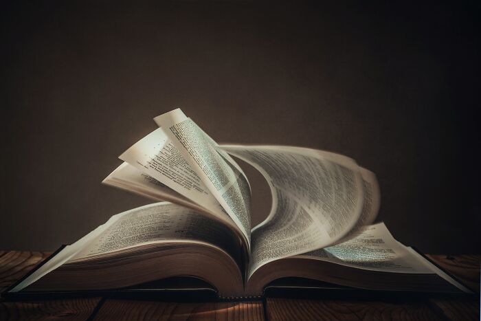An open book with pages turning, symbolizing internet rabbit holes and the disturbing knowledge found in cults.