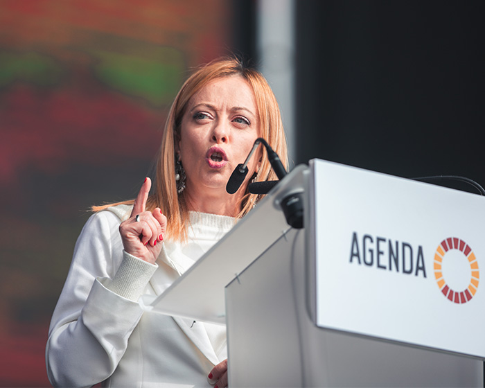 Italian PM Giorgia Meloni making a bold reaction speech, addressing Trump's NATO snub. Italian PM Giorgia Meloni making a bold reaction speech, addressing Trump's NATO snub.